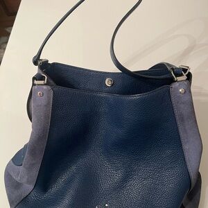 Blue and Silver Kate Spade Shoulder Bag with Textured Leather and Slouchy Shape